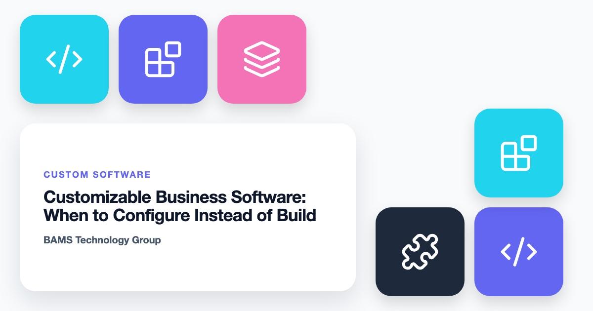 Illustration for customizable business software — configuring a product instead of building from scratch